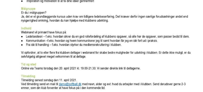 Webinar i KLUB-kompetence Webinar i KLUB-kompetence